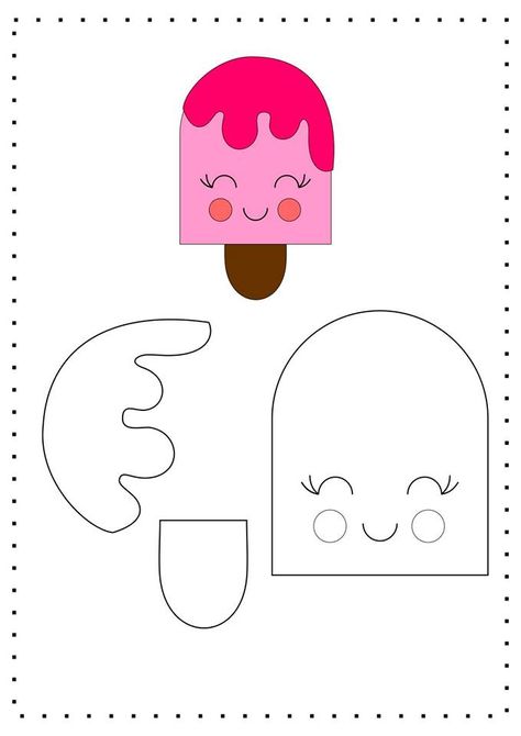 Moldes de sorvetes e picolés para imprimir | [DIY] - Feltro Fácil Felt Templates, Felt Crafts Patterns, Bow Template, Felt Crafts Diy, Felt Pattern, Felt Patterns, Felt Diy, Felt Dolls, Felt Toys