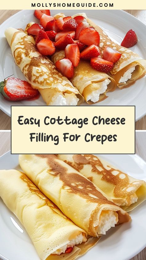 Indulge in the delicious flavors of homemade crepes filled with a luscious cottage cheese filling. Perfect for a cozy breakfast or delightful dessert, these crepes will satisfy your sweet cravings. The creamy texture of the cottage cheese combined with delicate crepes creates a harmonious balance of sweetness and richness. Treat yourself to this delectable treat today and impress your family and friends with your culinary skills! Ready to elevate your brunch game?

Ingredients
10 crêpes
250g / 1 Cottage Cheese Crepe Filling, Cottage Cheese Crepes, Filling For Crepes, Crepe Recipe Filling, Cottage Cheese Sour Cream, Crepes Recipe Breakfast, Blueberry Crepes, Healthy Filling Breakfast, Low Calorie Pancakes