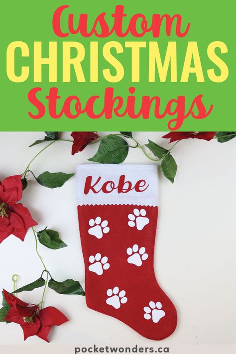 Ready to use some of your Cricut Iron-On Vinyl or Heat Transfer vinyl stash? This project is perfect whether you’re dipping your toes in for the first time or if you’re a seasoned pro at Cricut! Cricut Christmas Stocking, Xmas Stockings Ideas, Cricut Personalized, Free Cricut Svg, Cricut Iron On Vinyl, Cricut Explore Air Projects, Decorated Stockings, Custom Stocking, Christmas Stockings Diy