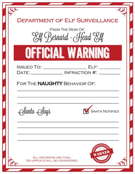 Elf On The Shelf Warning, Elf Warning, Letter From Santa Template, Elf On Shelf Printables, Elf Letter, Santa Template, Santa Letter Template, Elf Letters, Awesome Elf On The Shelf Ideas