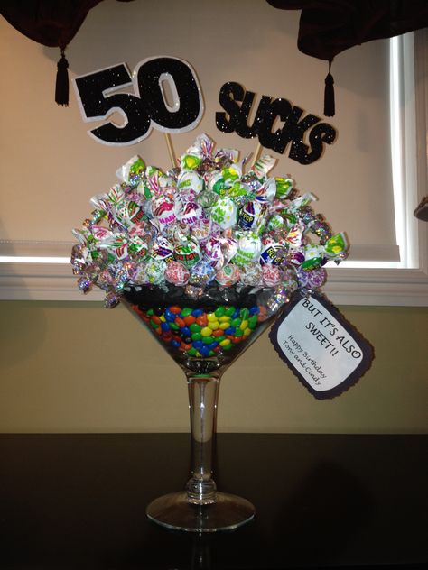 "50 sucks...but it's also sweet!"   So easy to make. 50th Birthday Party Ideas, 50th Birthday Ideas, Moms 50th Birthday, 50th Birthday Party Decorations, 50th Birthday Decorations, 50th Party, Birthday Centerpieces, 60th Birthday Party, 50th Birthday Gifts