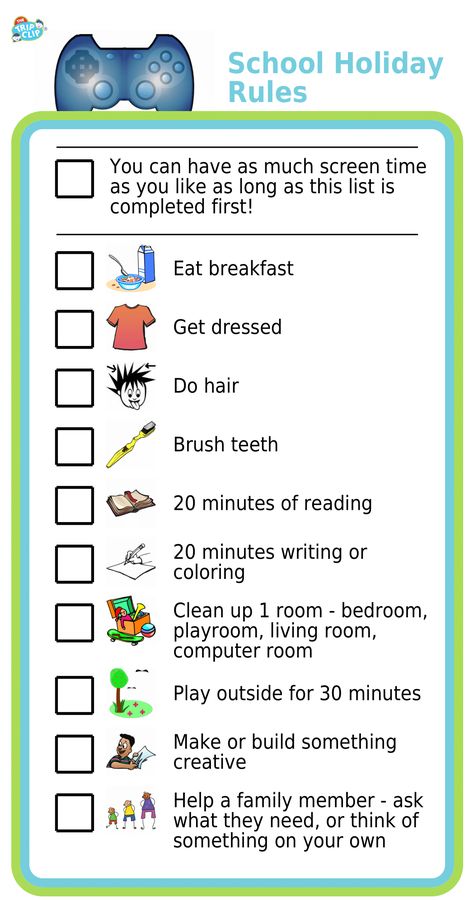 Setting up house rules for screen time is a great way to help make sure your kids don’t spend their entire summer in front of a screen – or worse, spend it arguing with you about how much screen time is too much. Summer Screen Time Rules, Uppfostra Barn, Checklist For Kids, Summer Rules, Screen Time Rules, Rules For Kids, Kids Schedule, Routine Chart, School Holiday