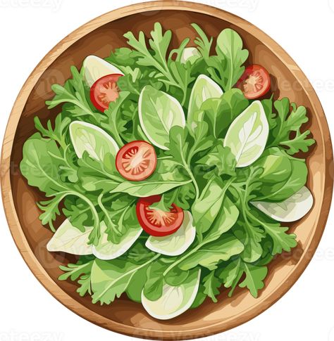 Isolated delicious salad in wooden bowl, watercolor cartoon clipart for healthy food, quick dinner recipes, vegan, vegetarian, diet, calories, home cooking, nutrition, menu, weight control Healthy Meal Drawing, Healthy Food Cartoon, Eating Healthy Foods Clipart, Healthy Food Pyramid Drawing, Salad Clipart, Healthy Food Clipart, Dinner Recipes Vegan, Watercolor Cartoon, Food Cartoon