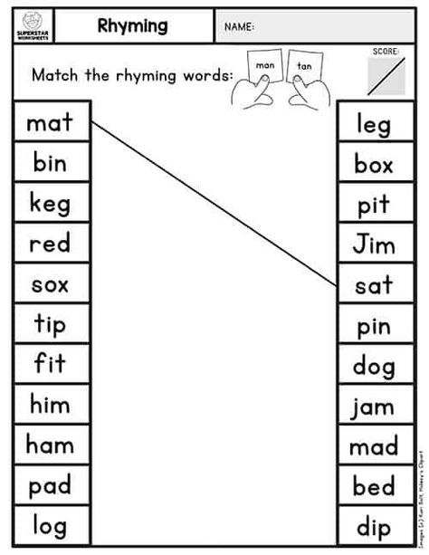 This worksheet could be used when assessing students' knowledge of rhyming words. The student will match the word to its counterpart. This is a way for teachers to assess if their students can correctly match the rhyming words. With this type of assessment, a teacher can see what the student may or may not need to help with when it comes to their rhyming skills. Use Of And Worksheets, Phonics Worksheets Kindergarten Phonics Worksheets, Kindergarten Learning To Read, Year 3 Worksheets Free Printables, Use Of This And That Worksheets, Kindergarten Rhyming Worksheets Free, Phonics Assessment Free, Language Worksheets For Kindergarten, Rhyming Worksheets Kindergarten Free