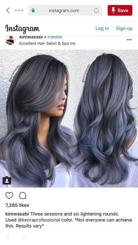 Smokey Blue Hair, Purple Grey Hair, Charcoal Hair, Blue Purple Hair, Blue Grey Hair, Purple Balayage, Dark Brunette Hair, Creative Hair Color, Silver Grey Hair