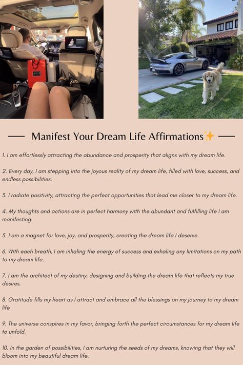 Best affirmations to manifest your dream life. Manifesting Clarity, Manifestation House, Apartment Manifestation, Body Affirmations, House Manifestation, Travel Manifestation, 10 Affirmations, Money Manifestation Affirmations, Desired Appearance