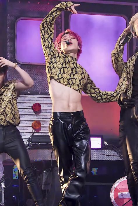 Kpop Idol Poses Male, Choi San Crop Top, Male Kpop Idol Fashion, Male Kpop Idols In Crop Tops, Kpop Idol Abs Male, Male Kpop Outfits, Kpop Male Idols Outfits, Male Kpop Idols, Male Crop Top