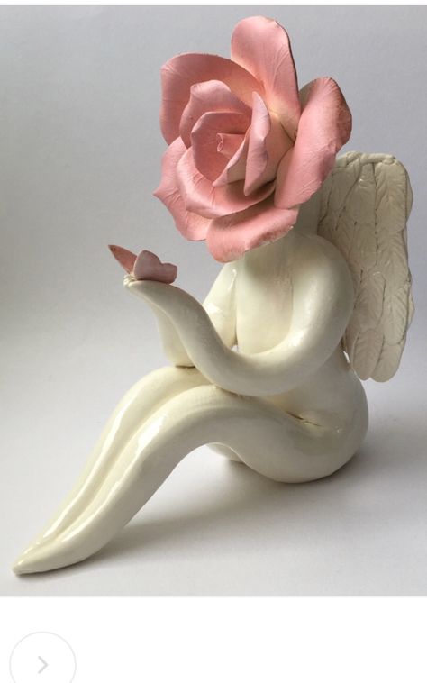 Flower People, Rose Pottery, Pink Angel, Tanah Liat, Flower Sculptures, Ceramics Pottery Art, Pottery Sculpture, Clay Art Projects, Ceramics Ideas Pottery