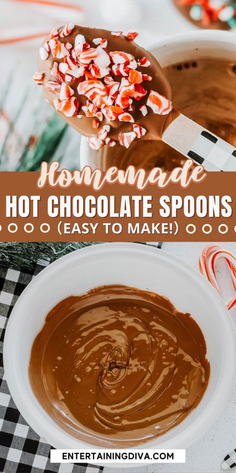 When you're serving hot cocoa and want to make it even better, these DIY hot chocolate stirring spoons are perfect! They add extra chocolate, candy canes and marshmallows for a pretty and tasty winter recipe. Jello Shots Christmas, Party Food Summer, Party Food Ideas For Adults, Party Food Dips, Christmas Turkey Recipes, Summer Party Food, Party Food Easy, Hot Chocolate Station, Xmas Decor Ideas