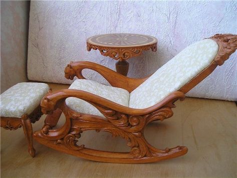 Antique Rocking Chairs, Wooden Rocking Chair, Rocking Chair Plans, Wood Chair Design, Wood Carving Furniture, Wooden Sofa Set Designs, Wood Bed Design, Unusual Furniture, Wooden Rocking Chairs