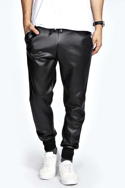 Cargo Track Pants, Leather Jogger Pants, Patterned Trousers, Boohoo Man, Mens Leather Pants, Leather Joggers, Fresh Outfits, Smart Trousers, Man Fashion