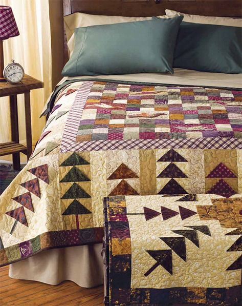 Birds in the Forest Quilt Bed Quilt Patterns, Forest Quilt, Fabric Folding, Flannel Quilts, Bed Quilt, Handmade Bed, Patterned Bedding, Patch Quilt, Quilting Patterns