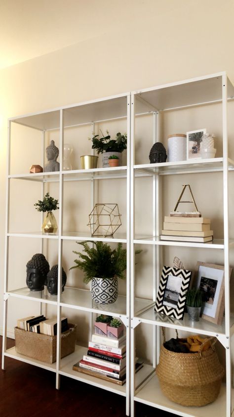 Ikea Shelf Unit Decor, Shelf Unit Decor, Ikea Shelf Unit, Makeup Studio Ideas, Ikea Shelf, Shelves Decor, Ikea Shelves, Shelving Design, Living Room Shelves