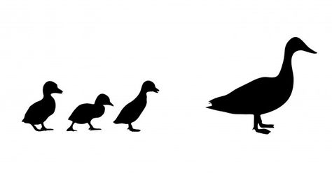 Duck & Ducklings Silhouette - publicdomainpictures.net-Birds-pin-2 Duck Silhouette, Duck Tattoos, Duck And Ducklings, Family Black, Baby Duck, Silhouette Images, Baby Ducks, Mallard Duck, Animal Silhouette