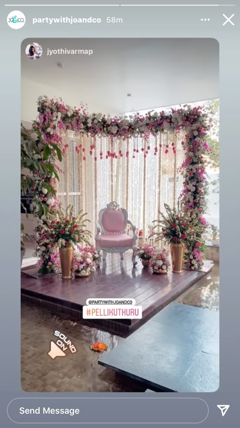 Sehra Bandi Decor, Wedding Home Decoration Indian Exterior, Pellikuturu Decoration At Home, Traditional Baby Shower Indian, Pellikuturu Function Decoration, Pelli Kuthuru Decoration At Home, Pasupu Decor, Baby Shower Stage Decorations, Pellikuthuru Decoration At Home