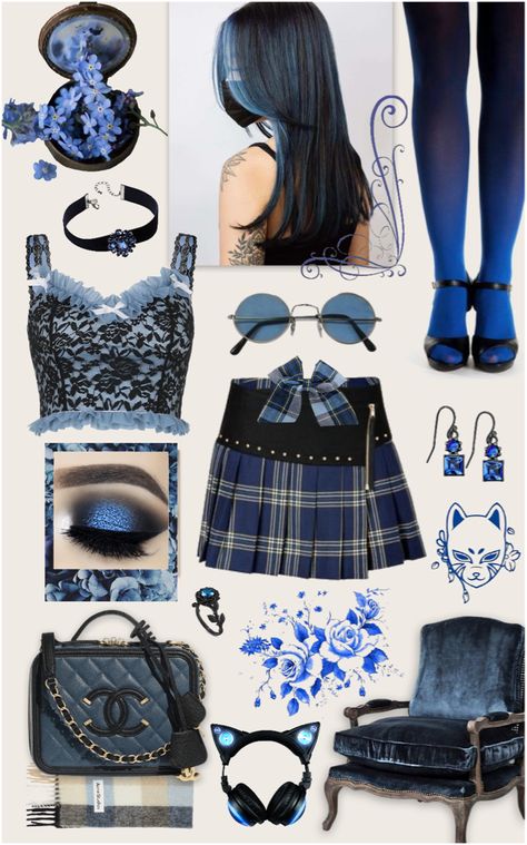 feeling blue outfit ideas | feeling blue Blue Alternative Outfit, Grunge Blue Outfit, Blue Alt Outfits, Dark Blue Outfit Ideas, Sable Ward, Blue And Black Outfit, Blue Outfit Ideas, Ombre Tights, Baby Blue Outfit