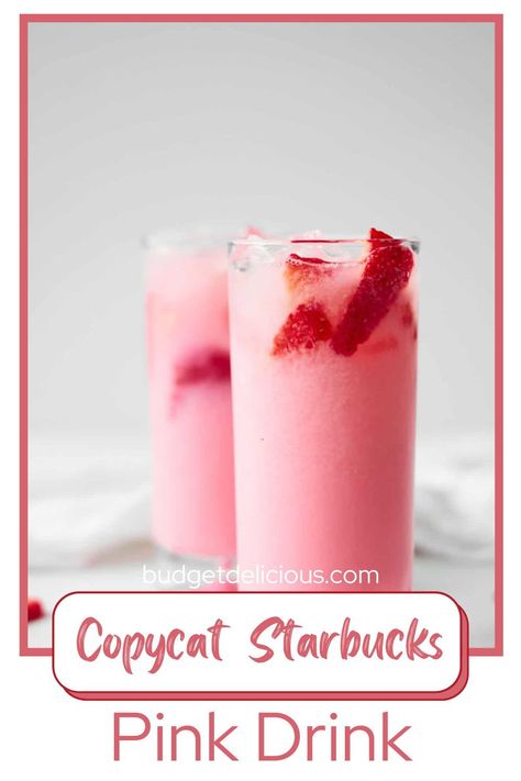 This delicious 6 ingredient, Copycat Starbucks Pink Drink is easy to make in just 5 minutes and at the fraction of the cost of a coffee house. Love going to Starbucks with the kids and trying their cold refreshing beverages? Then this Homemade Starbuck Pink Drink will definitely hit the spot every single time. Very Berry Hibiscus Refresher, Starbucks Pink Drink Recipe, Pink Drink Starbucks, Copycat Starbucks Drinks, Starbucks Pink Drink, Leftover Strawberries, Pink Drink Recipes, The Coffee House, Drink Starbucks