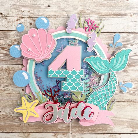 Mermaid Shaker Cake Topper, Mermaid Shaker Card, Mermaid Birthday Cake Topper, Shaker Topper, Topper Mermaid, Shaker Cake Topper, Diy Cake Topper Birthday, Mermaid Birthday Decorations, Sea Cake