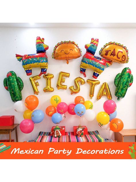 32pcs Mexican Party Balloons Set, Self Sealing Valve Aluminum Film Balloons Contains 6pcs FIESTA Letters 2pcs Pinta 2pcs Taco 2pcs Cactus, And 20pcs Cinco De Mayo Theme Latex Balloons, Fiesta Party Decorations, Birthday Party Decor, TACO Party Decor Multicolor    PE     Event & Party Supplies, size features are:Bust: ,Length: ,Sleeve Length: Mexico Party, Mexican Party Decorations, Fiesta Party Decorations, Taco Party, Mexican Party, Fiesta Party, Balloon Arch, Party Packs, Latex Balloons