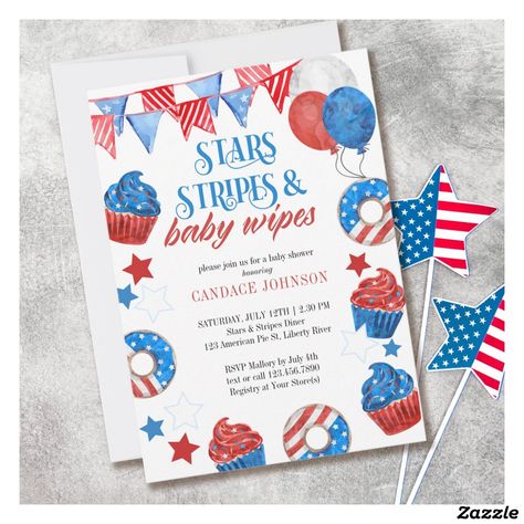 July Baby Shower Themes, Donut Gift Ideas, Balloon Bunting, Patriotic Baby, Donut Gifts, July Baby, Summer Baby Shower, American Baby, Baby Q