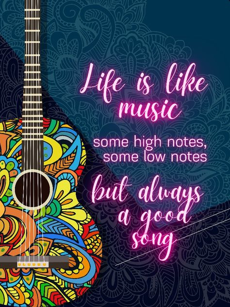 Colorful poster with motivation phrase for music and guitar lovers. Product information. Blank walls suck, so bring some life to your dorm, bedroom, office, studio, wherever. Printed on 185gsm semi gloss poster paper. Custom cut - refer to size chart for finished measurements. Includes a 3/16 inch (5mm) white border to assist in framing Music Life Quotes, Music Chart Design, Musical Quotes Inspirational, Quotes For Music Lovers, Music Motivation Quotes, Music Artwork Design, Inspirational Posters Motivation, Music Quotes Inspirational, Dj Wallpaper