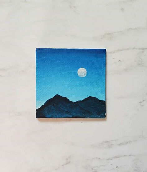 Mountain silly painting on a tiny canvas Tiny Mountain Painting, Acrilic Paintings Ideas Mountain, Tiny Easy Paintings, Tiny Square Paintings, Painting Ideas Tiny Canvas, Tiny Canvas Painting Easy, Small Square Canvas Painting Ideas Easy, Tiny Paintings Simple Easy, Mini Mountain Painting