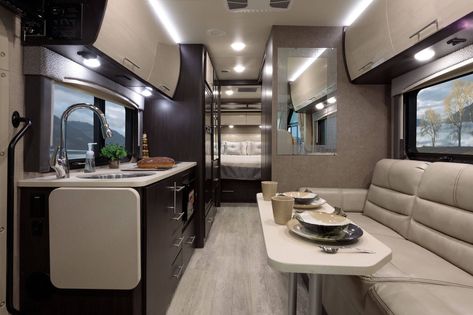 Motor Homes Interior, Thor Bedroom, Motor Home Interior, Vanity Van, Cabover Camper, Motorhome Living, Truck Frames, Tiny House Interior Design, Luxury Bedroom Decor