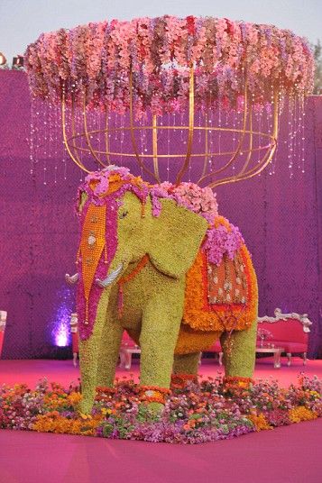 Mendhi Ideas, Wedding Stars, Flower Elephant, Preston Bailey, Indian Wedding Receptions, Peach Wedding Invitations, Holi Party, Floral Elephant, Wedding Hall Decorations