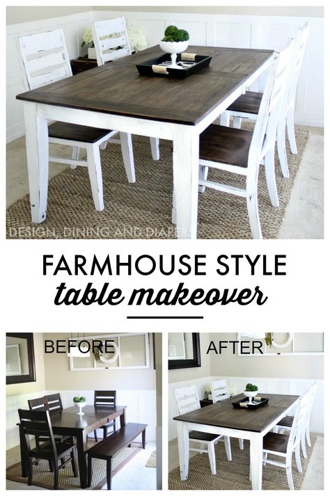 Learn how to easily transform your table into a piece with character. via @tarynatddd Farmhouse Table Makeover, Diy Table Makeover, Refurbished Table, Dining Table Makeover, Diy Kitchen Table, Kitchen Table Makeover, Farmhouse Style Table, Farmhouse Kitchen Tables, Makeover Before And After