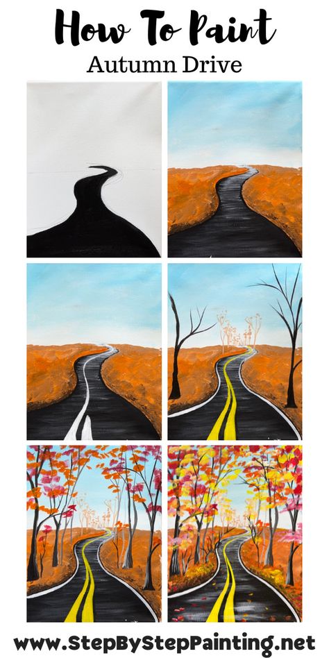 Fall Paint Projects For Kids, 5x7 Painting Ideas Easy, Fall Painting Acrylic Easy, Fall Simple Painting Ideas, Fall Themed Paint And Sip, Simple Autumn Painting Ideas, Autumn Paint And Sip Ideas, Autumn Scenery Painting Easy, Simple Fall Canvas Paintings