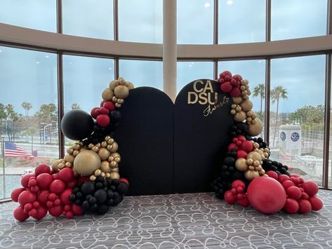 Red And Gold Balloon Arch, Red Black And Gold Birthday Party Decor, Red Balloon Arch, 30th Birthday Party For Her, Black Gold Decor, Casino Birthday Party, Red Birthday Party, Casino Birthday, 40th Birthday Party Decorations