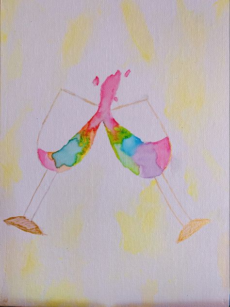 Water color painting with gold of champagne glasses clinking. Preppy Watercolor Paintings, Vsco Background, Preppy Watercolor, Preppy Paintings, Preppy Art, Pictures Decor, Craft Painting, Lake Painting, Pallet Painting