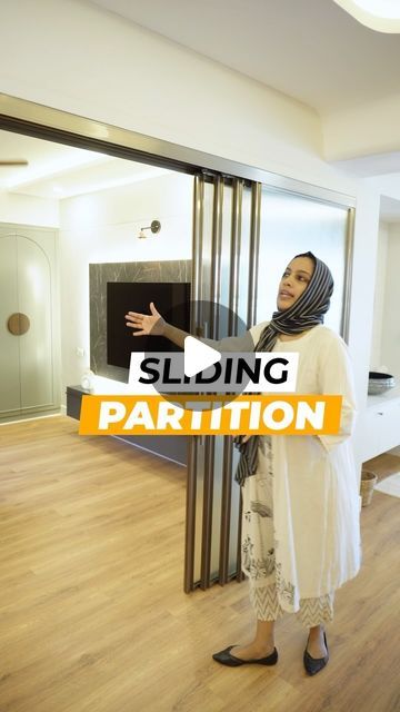 Sliding Room Partition Designs, Sliding Room Partition, Sliding Partition Design Living Rooms, Sliding Partition Design, Glass Partition Living Room, Glass Partition Designs Living Rooms, Sliding Partition Wall, Sliding Glass Partition, Fluted Glass Partition