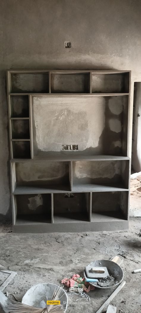 Hall Self Design With Cement, Tv Cupboard Design For Hall With Cement, Cement Cupboards In Hall, Cement Cupboards Bedroom, Cement Cupboards, Concrete Tv Unit, Cupboard Design For Hall, Concrete Tv Wall, Concrete Closet