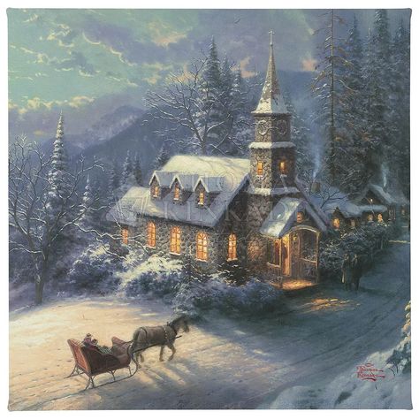 Christmas & Holiday Décor | ShopHQ Thomas Kinkade Cottage, Thomas Kinkade Art, Thomas Kinkade Paintings, Thomas Kinkade Christmas, Kinkade Paintings, Christmas Albums, Sunday Evening, Thomas Kinkade, Sleigh Ride