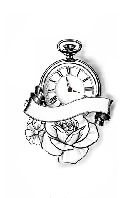 Clock And Rose Tattoo Design For Women, Clock Stencils Tattoo, Clock Design Tattoo, Pocket Watch Tattoos For Women, Heart Shaped Clock Tattoo, Old Watch Tattoo, Small Clock Tattoo, Clock Tattoo Design For Men, Stop Watch Tattoo