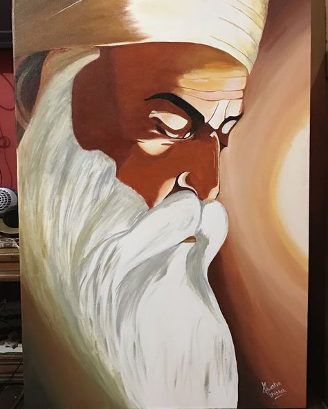 Guru Nanak Painting Canvas, Guru Nanak Ji Painting, Waheguru Painting Canvas, Waheguru Painting, Guru Nanak Dev Ji Sketch, Guru Nanak Painting, Nanak Dev Ji Painting, Guru Nanak Dev Ji Painting, Akansha Singh