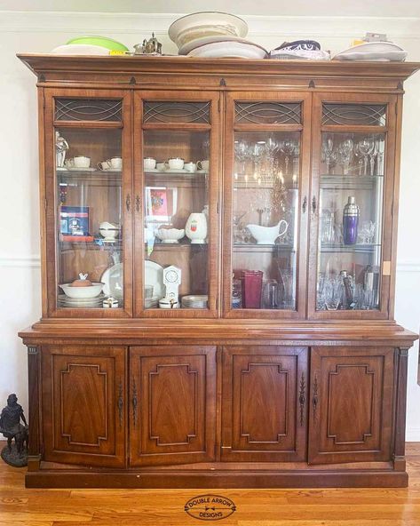 Repurposed China Cabinet - Double Arrow Designs Made Over China Cabinets, Build In China Cabinet, China Cabinet Uses, Two Toned China Cabinet, China Cabinet Makeover Ideas, Other Uses For China Cabinets, China Cabinet Alternative, China Cabinet Bottom Repurpose, Repurpose China Cabinet Ideas