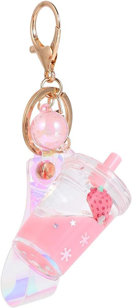 VALICLUD Stylish Lovely Fruit Liquid Quicksand Keychain Acrylic Keyring Bag Ornament Japanese Keychain, Drink Keychain, Floating Keychain, Kawaii Keychain, Keychain Pink, Acrylic Keyring, Keychain Acrylic, Strawberry Charm, Keychain Backpack