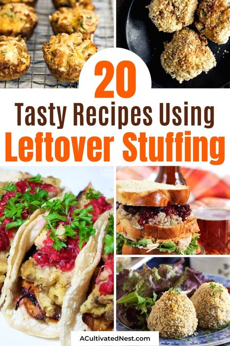 20 Tasty Recipes to Use Up Leftover Stuffing- If you have extra stuffing leftover from the holidays, there are many delicious ways to use it! Here are some tasty recipes to use up leftover stuffing that you need to try! | ways to use leftover Thanksgiving stuffing, #recipeIdeas #ThanksgivingLeftovers #recipes #leftoverStuffing #ACultivatedNest Leftover Stuffing Recipes, Stuffing Leftovers, Christmas Leftovers Recipes, Shelf Cooking, Leftover Stuffing, Leftover Cornbread, Homemade Ingredients, Sausage Stuffing Recipe, Leftover Chicken Breast