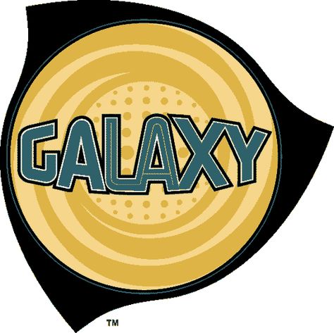 LA Galaxy Primary Logo (1996) - Galaxy in teal inside yellow circle with a black abstract shield La Galaxy Soccer, Old Los Angeles, Galaxy Logo, Sports Logo Inspiration, Yellow Circle, Sport Logos, Soccer Logo, Major League Soccer, Virtual Museum