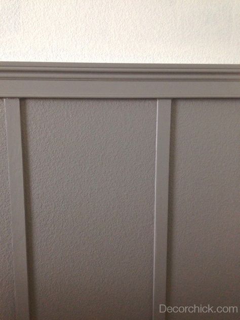 Grey Wainscoting | www.decorchick.com Paint Colors With White Wainscoting, Grey Wainscoting Dining Room, Gray Wainscoting White Walls, Wainscoting Dark Bottom Light Top, Color Wainscoting Ideas, Stairway Trim Wainscoting, Greige Wainscoting, Farmhouse Wainscoting Ideas Living Room, Paint Wainscoting Ideas