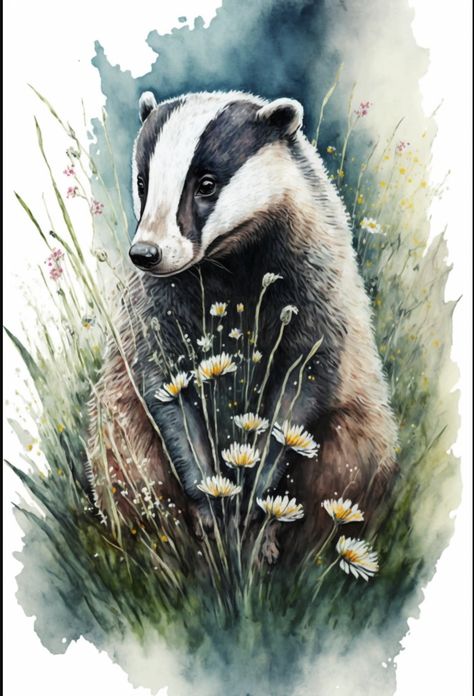 Badger Painting, Badger Watercolor, Badger Drawing, British Animals, Badger Tattoo, Badger Art, British Wildlife Art, Badger Illustration, Beetle Tattoo