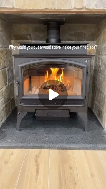 Bonnie Lou | Custom Barndominium Build on Instagram: "I’ve had a few people ask why we decided on this setup for our fireplace.   Here’s what we were thinking: 1. We wanted a real wood burning fireplace, but I wasn’t crazy about how the traditional wood burners looked.  2. I wanted something that could generate enough heat to warm up our entire open living/dining/kitchen space. This @lopistoves Liberty wood stove has a heating capacity of up to 2500 square feet, so it easily gets the job done.  3. I wanted a fireplace look so I could have a traditional mantle. 4. In the event of an extended power loss we would be able to use this wood stove to both heat and warm food.  5. Finally, I just love the way it looks in our space. Not for everyone, I know, but I love it!  I’ll talk about our aweso Wood Stove Surround Wall, Wood Burning Insert Fireplace, Woodburning Stove Fireplace Ideas, Wood Stove With Mantle, Wood Stove In Fireplace, Wood Burning Fireplace Ideas, Woodstove Surrounds, Real Wood Burning Fireplace, Traditional Mantle