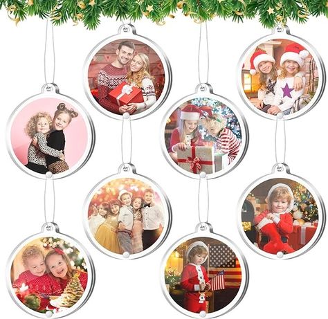 Amazon.com - 8 Pieces Christmas Photo Ornaments Hanging Picture Frame Ornaments for Tree Small Picture Frames Wallet Size Picture Frames for Christmas Tree Decoration Tear The Scratch Film Before Use (Round) Wallet Size Picture, Christmas Photo Ornaments, Sintra Board, Frame Ornaments, Small Picture Frames, Picture Frame Ornaments, Photo Christmas Ornaments, Hanging Picture Frames, Christmas Favors