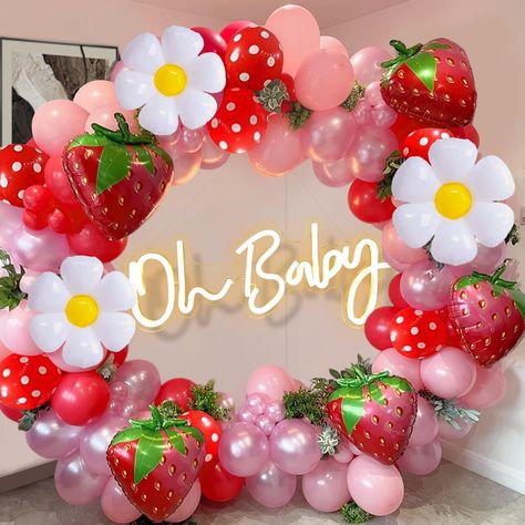 PRICES MAY VARY. Strawberry Balloon Garland Arch Kit: Whether you're planning an elaborate strawberry daisy-themed birthday party or decorating your child's baby shower, the Strawberry Balloon Garland Arch Kit is the perfect choice. It includes 148 pieces, 1 5-meter balloon chain, 5 glue dots (100 dots), and 1 ribbon. High Quality：The balloons are made of high-quality latex, the leather is thick, not easy to break, and the color is true. High quality latex allows the balloon to stretch well when Garland Arch, Themed Birthday Party, Balloon Garland, Foil Balloons, Birthday Party Supplies, Berry, Arch, Foil, Daisy