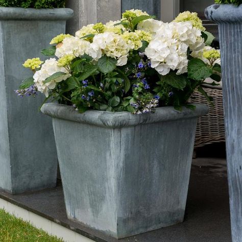 Zinc Planters – A Place In The Garden Zinc House, Zinc Planters, Colonial House Exteriors, Pots Garden, Art Deco Movement, Head Planters, Tall Planters, Outdoor Planter, Traditional Garden