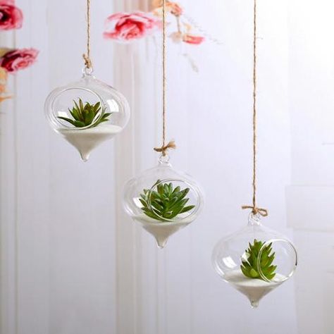 Vase Terrarium, Hanging Glass Vase, Hanging Glass Terrarium, Chandelier Diy, Diy Candle Sticks, Hanging Plants Diy, Terrarium Wedding, Planter Window, Hanging Vase