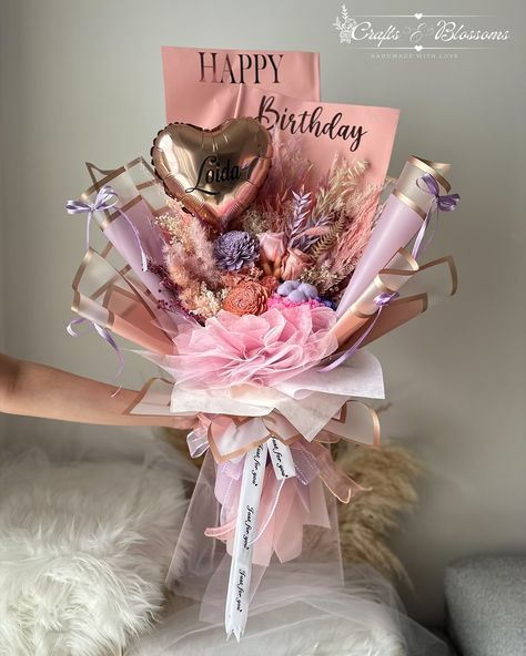 Turning another year older has never looked so good! Celebrate with our personalized blooming birthday bouquet! 🎈🌷 Thank you for choosing Crafts and Blossoms 💜 We really appreciate your choice in supporting our small business! 🥰 Please feel free to PM us for orders/inquiries 💌 WhatsApp: +971 50 2387926 🚚 Delivery around UAE . . . . . #driedflowersdubai #driedflowersstyle #floralframe #driedflowersbouquet #personalizedgifts #dubaigiftshop #giftideas #flowerart Happy Birthday Rose, Another Year Older, Handmade Personalized Gifts, Birthday Bouquet, Floral Baskets, Appreciate You, Surprise Gifts, Birthday Celebration, Diy Gifts