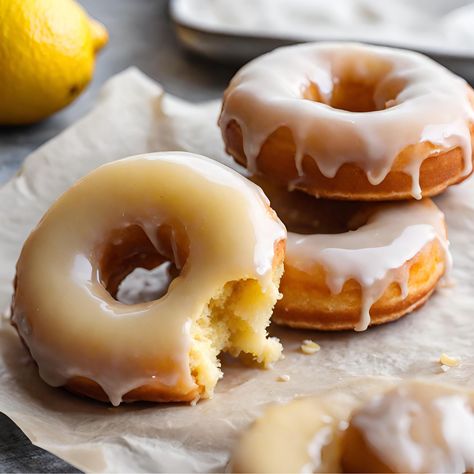 Baked Glazed Lemon Donuts, each sweet bite is perfectly soft, doughy, and full of awesome lemon flavor. Topped with a creamy lemony glaze. Lemon Cake Bars, Lemon Glazed Donuts, Brunch Muffins, Donut Calories, Averie Cooks, Lemon Icing, Lemon Filling, Lemon Glaze, Holiday Brunch